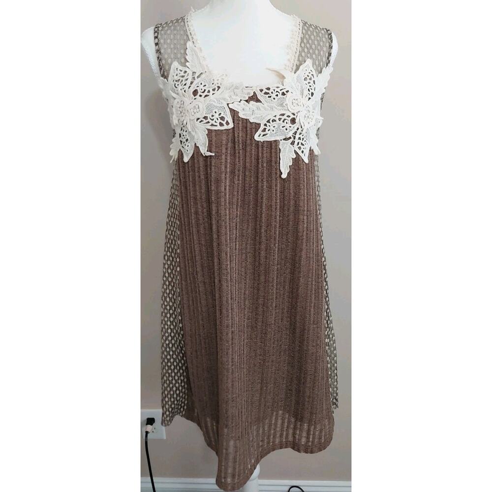 Anthropologie RYU Brown And Ivory Lace Mesh Dress Size S Made In Italy
